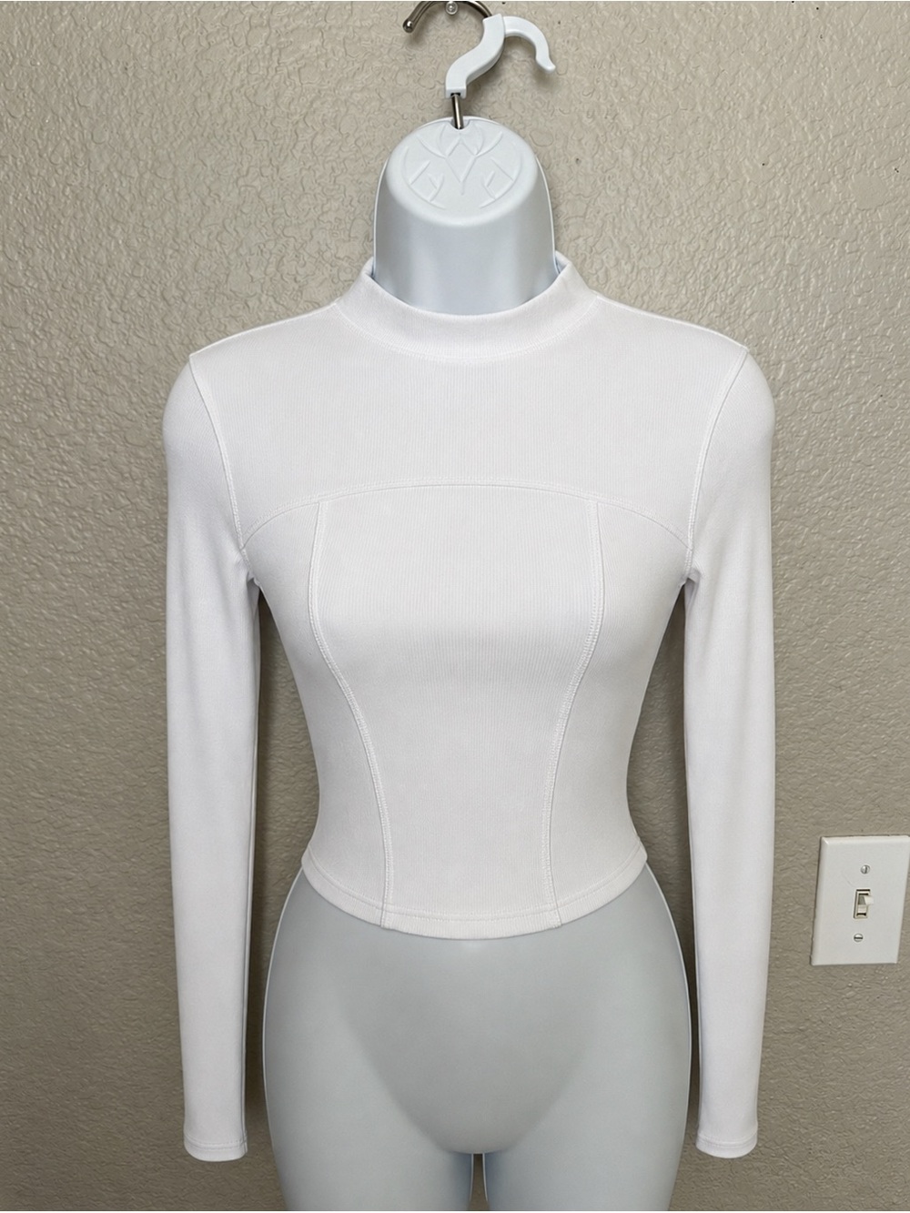 Aritzia White Long-Sleeve Mock Neck Fitted Top